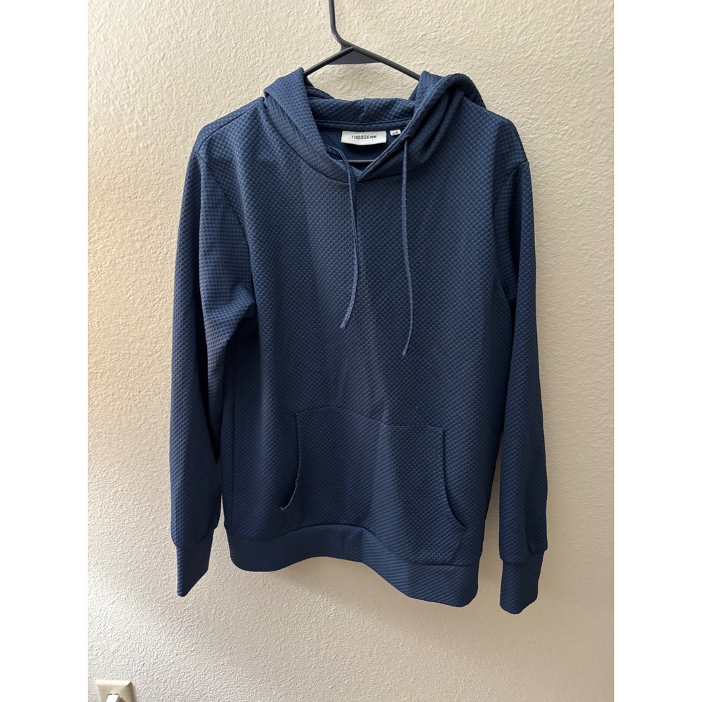 TOBOGGAN Mens Textured Knit Hoodie Navy Blue Pullover Long Sleeve  Size S
A797